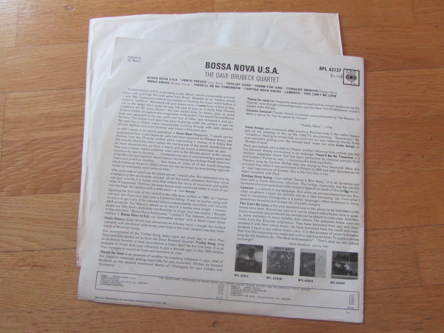 Dischi in vinile: Dave Brubeck Quartet - Bossa Nova U.S.A. - CBS Schallplatte – Usato da Seengen venduto da mikelele 3