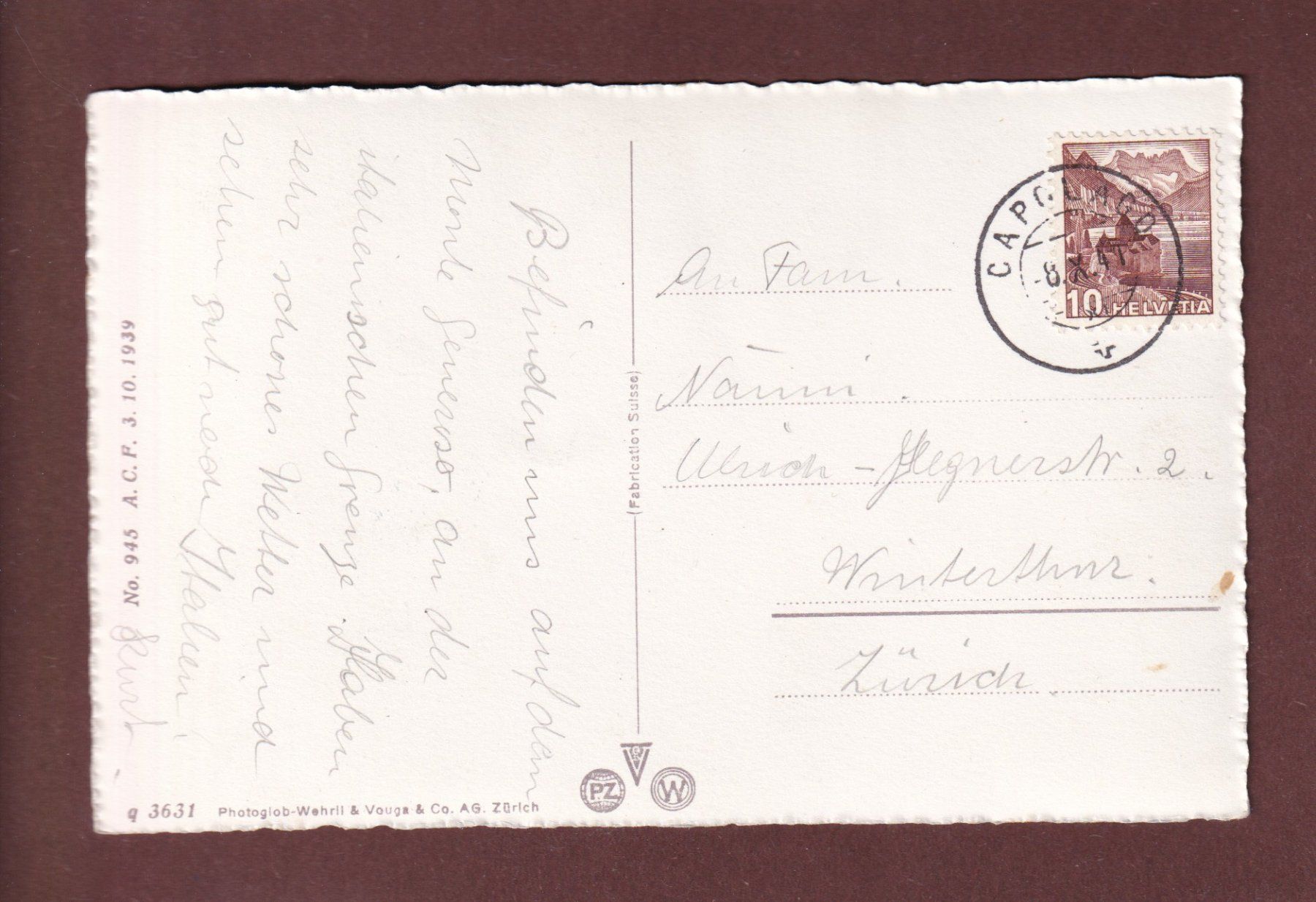 Cartoline postali: MONTE GENEROSO - 1941 – Usato da Pully venduto da nicecards-shop 1
