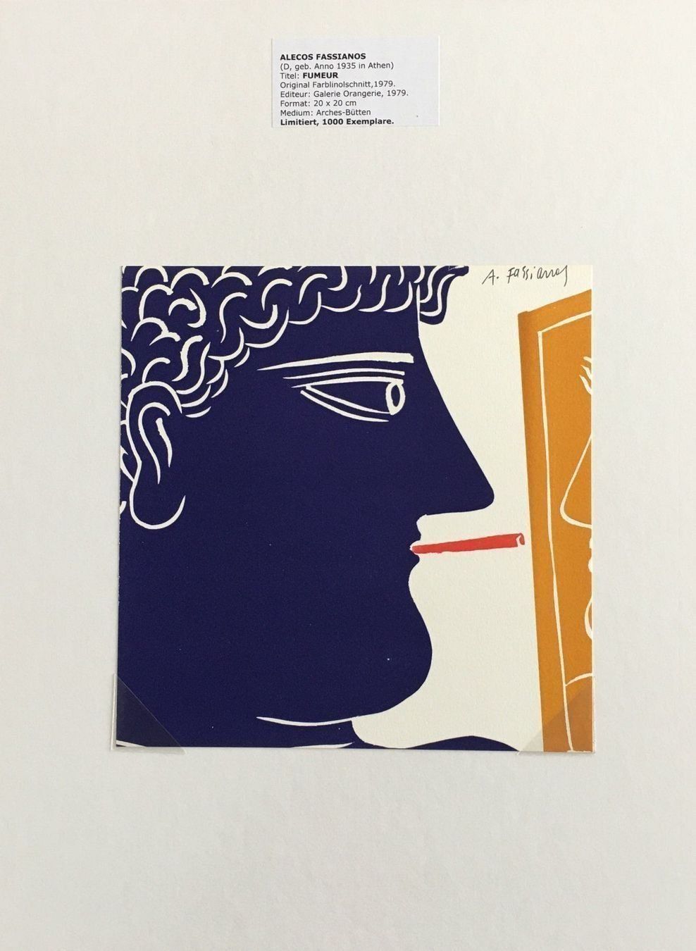 Grafica & Litografie: Alecos Fassianos   "Fumeur"    FARBLINOLSCHNITT – Usato da Nennigkofen venduto da Sommersonnen 1