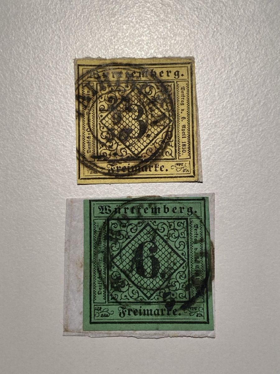 Alle Briefmarken: Württemberg 1851, 3 + 6 Kreuzer – Gebraucht aus Küssnacht a. Rigi von Unique-Valuable