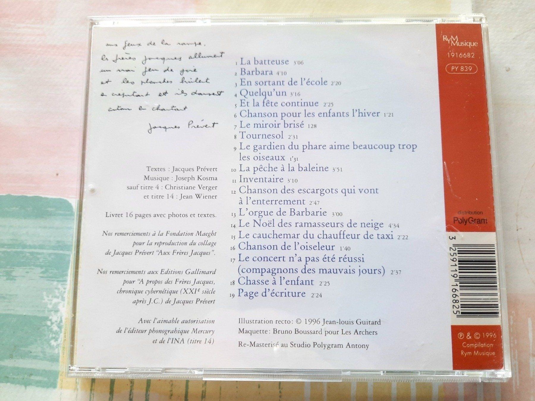 CDs: Cd Les frères Jacques chantent Jacques Prévert – D'occasion à Pully par bro_n52j 1