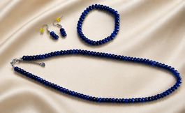 Saphirblaues Jade-Schmuckset–Armband, Halskette & Ohrhänger