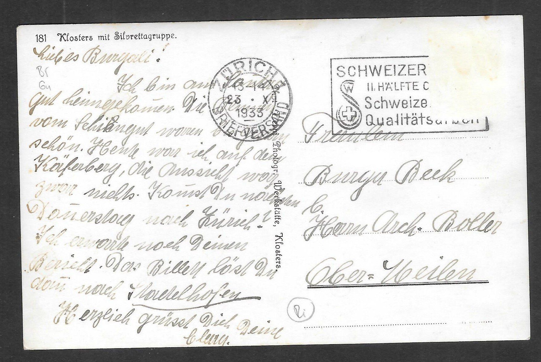 Cartoline postali: Klosters Teilansicht mit Silvrettagruppe – Usato da Olten venduto da clotaldi 1