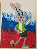 Hasenbild, Original Acrylgemäle Russiche Zeichentrickmärchen
