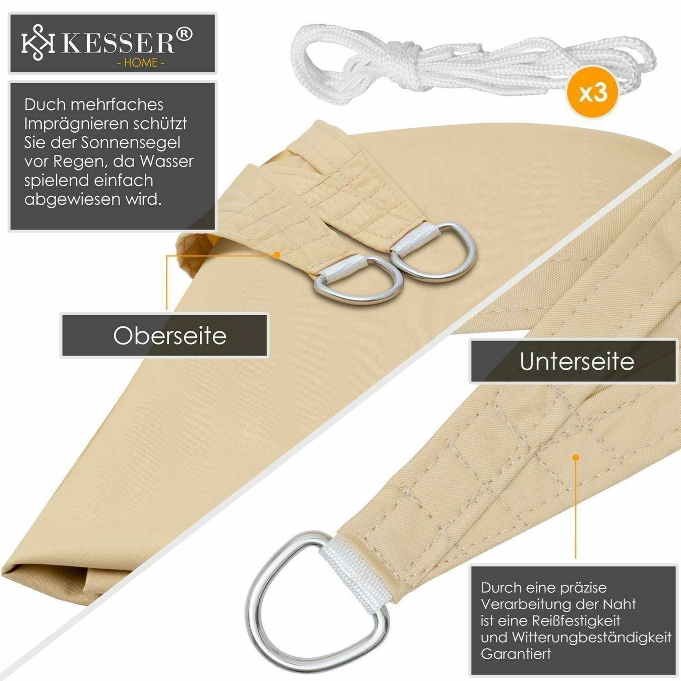 Markisen: KESSER Sonnensegel Rechteck Creme 2x2m – Neu und originalverpackt aus Bottighofen von zaap 4