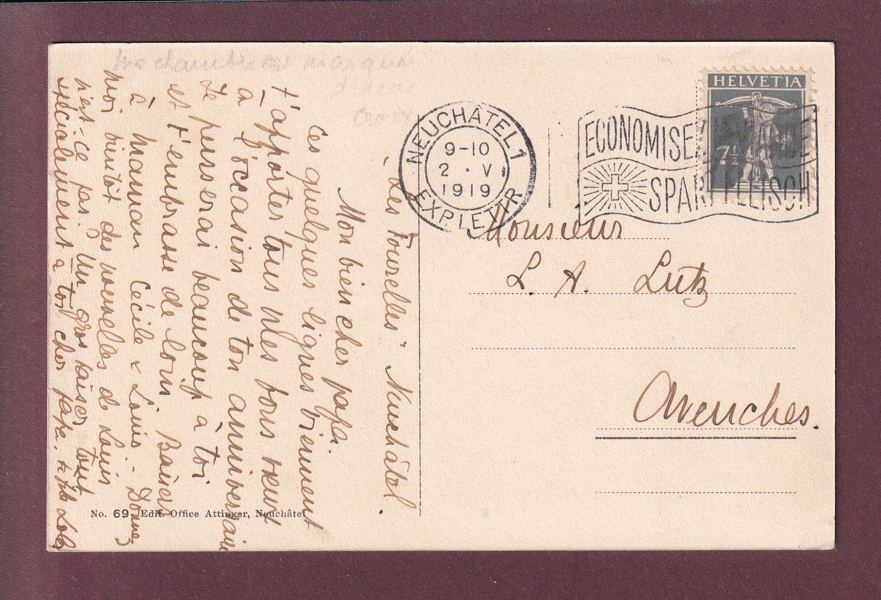 Cartoline postali: Neuchâtel - LES TOURELLES - 1919 – Usato da Pully venduto da nicecards 1