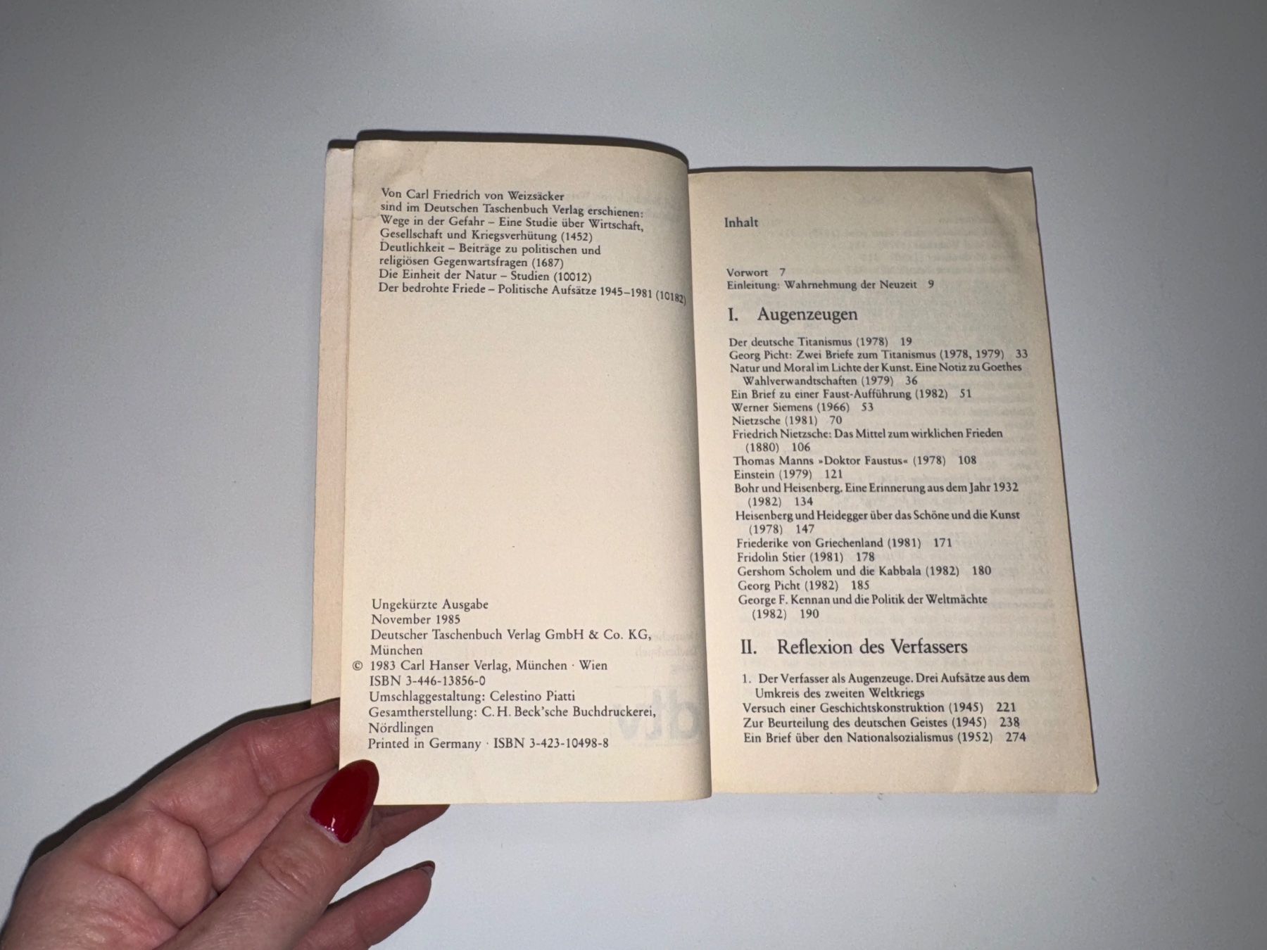 Libri: Buch: Wahrnehmung der Neuzeit, Weizsäcker – Usato da Grosswangen venduto da Second_hand_paradise 1