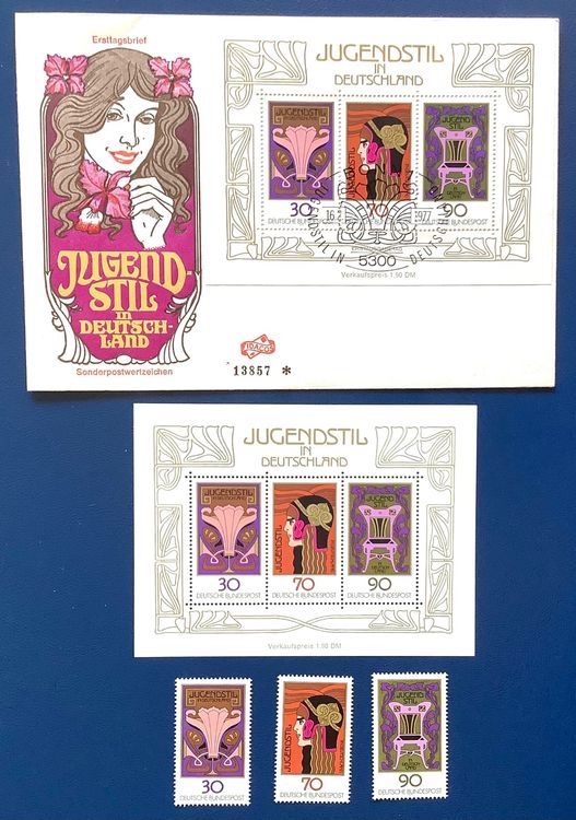 Alle Briefmarken: 1977 / 75 Jahre Jugendstil FDC + Block ** + Satz – Neu (gemäss Beschreibung) aus Liestal von Skunk02