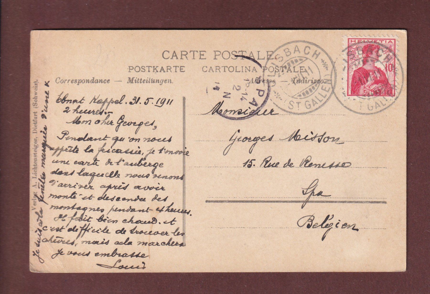Cartes postales: Gruss vom SCHMIDBERG WATTWIL - 1911 // Eckbug // – D'occasion à Pully par nicecards-shop 1