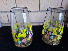 2x Oster Windlichter, Gläser mit Hasen Motiven, Top! (53)