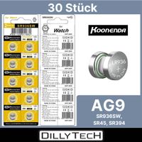 AG9/LR45/394/SR936SW Alkaline Koonenda Knopfbatterien-30 Stk