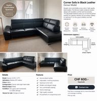 Corner Sofa in Black Leather
