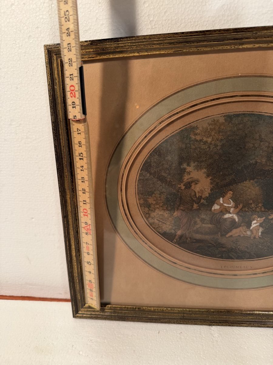 Dipinti: Charming Antique Print: 'Les Jumeaux' Framed Oval Artwork – Usato da Lausanne venduto da artnouveau05 3