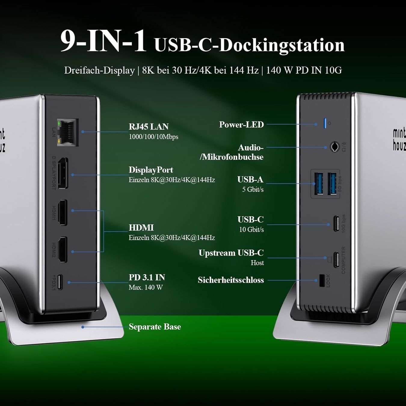 Dockingstation: USB-C Dockingstation 9-in-1 mit 140W PD & 8K HDMI/DP – Neu und originalverpackt aus Suhr von SchnapperCH 1