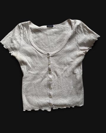 Damen Top Brandy Melville Grau Knopfleiste Rippstrick Grösse