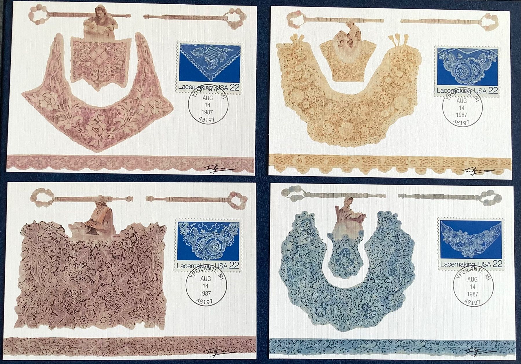 Tous les timbres: 1987 USA  Spitzenherstellung Kunst / Maximumkarten Satz – Neuf (Voir description) à Liestal par Skunk02