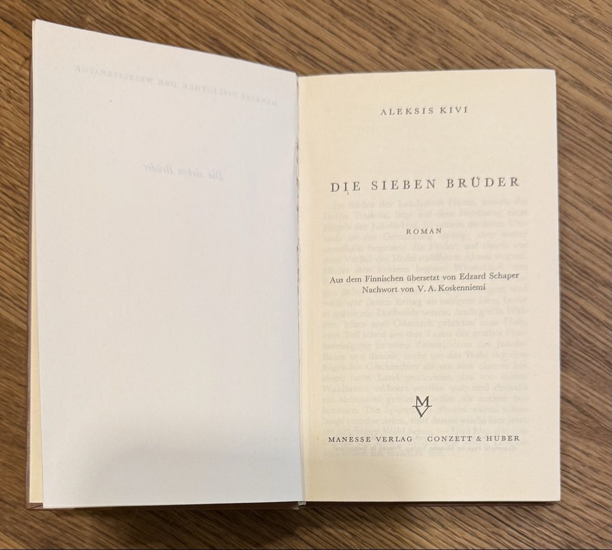 Bücher: Die Sieben Brüder  , Alexis Kivi- Manesse Verlag, – Gebraucht aus Weisslingen von Jannaki 1