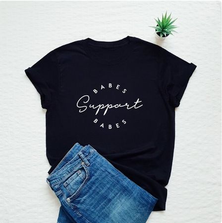 Schwarzes T-Shirt "Babes Support Babes", Grösse S
