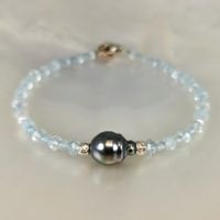 Bracelet Tahiti-Akoya et pierres Aigue-marines - Ag925 doré