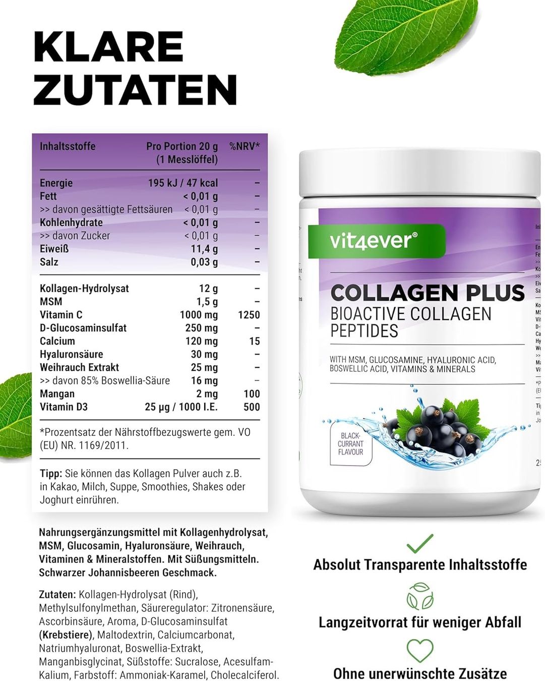 Cibi & Specialità: Collagen Plus Pulver 500 g mit MSM & Hyaluronsäure – Nuovo e nell'imballaggio originale da Suhr venduto da SchnapperCH 4