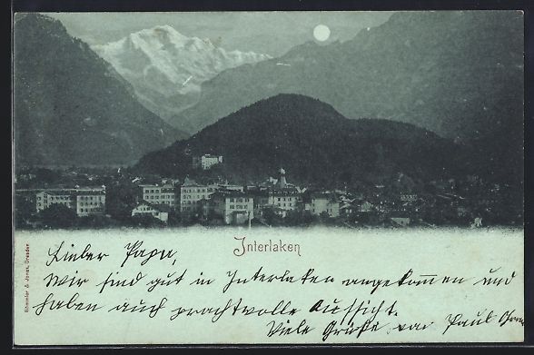 Cartes postales: Mondschein-AK Interlaken, Teilansicht mi – D'occasion à Berlin par bartko-reher