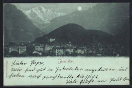 Mondschein-AK Interlaken, Teilansicht mi