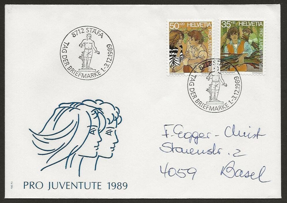 Tutti i francobolli: 1989  Brief Tag der Briefmarke  STÄFA – Usato da Arlesheim venduto da kuhnphila