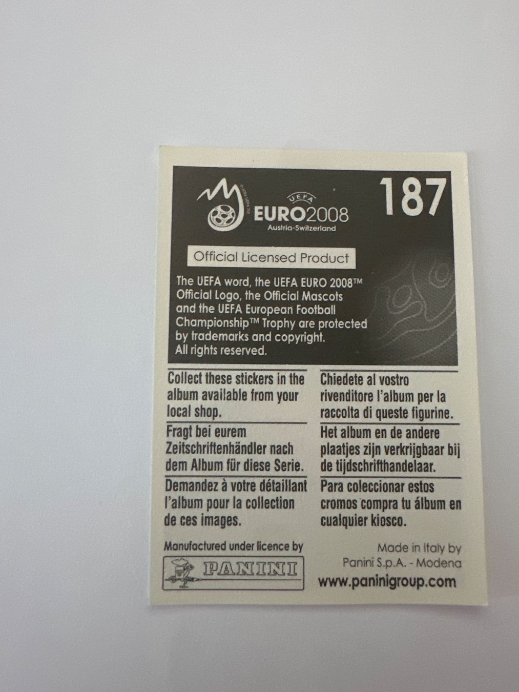 Panini Cartes à collectionner: Panini UEFA EM 2008 Sticker - Nr. 187 – D'occasion à Sulz AG par DealWerk 1