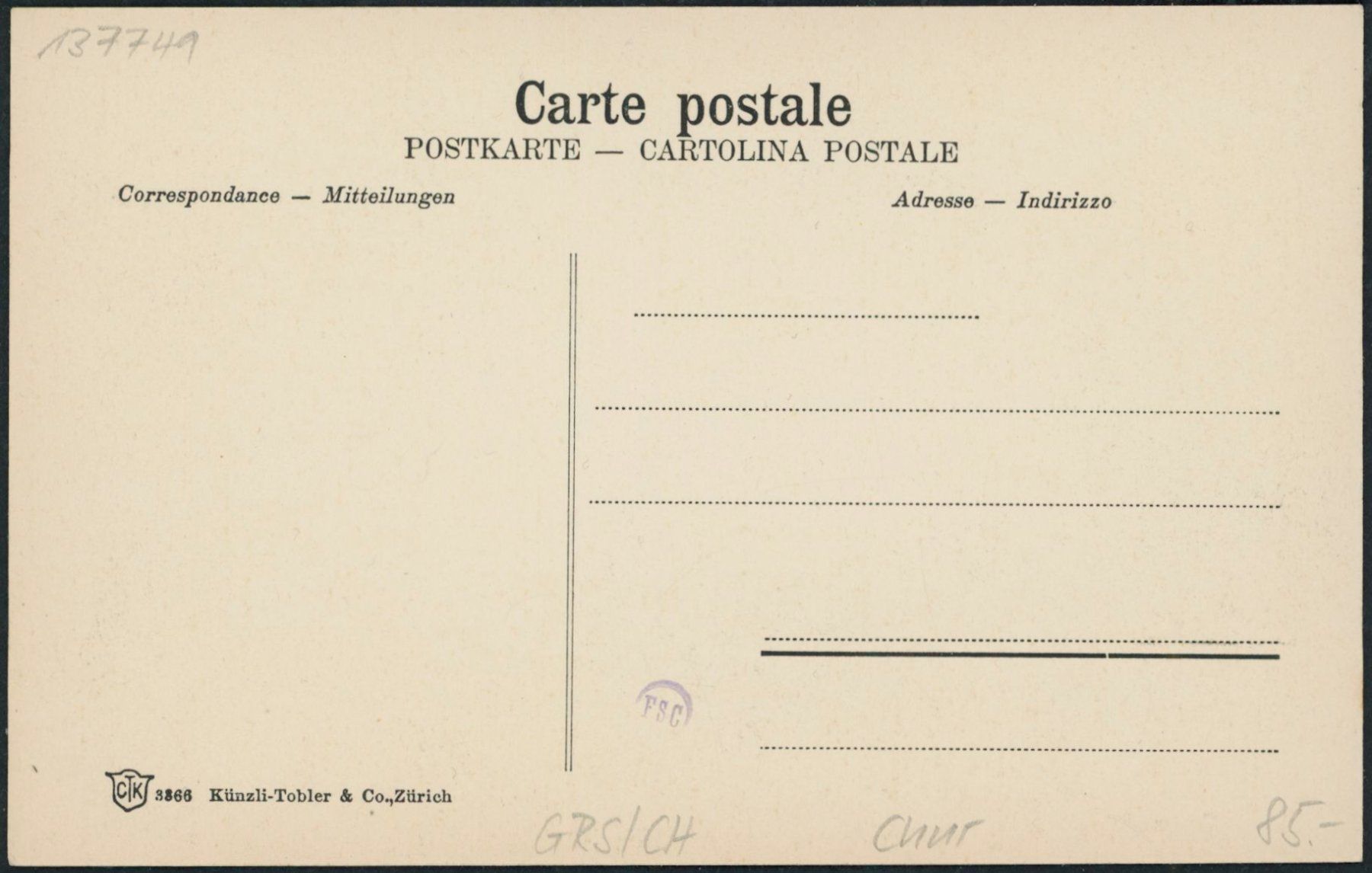 Cartoline postali: GRS Chur – Nuovo (secondo la descrizione) da Schindellegi venduto da leecollect 1