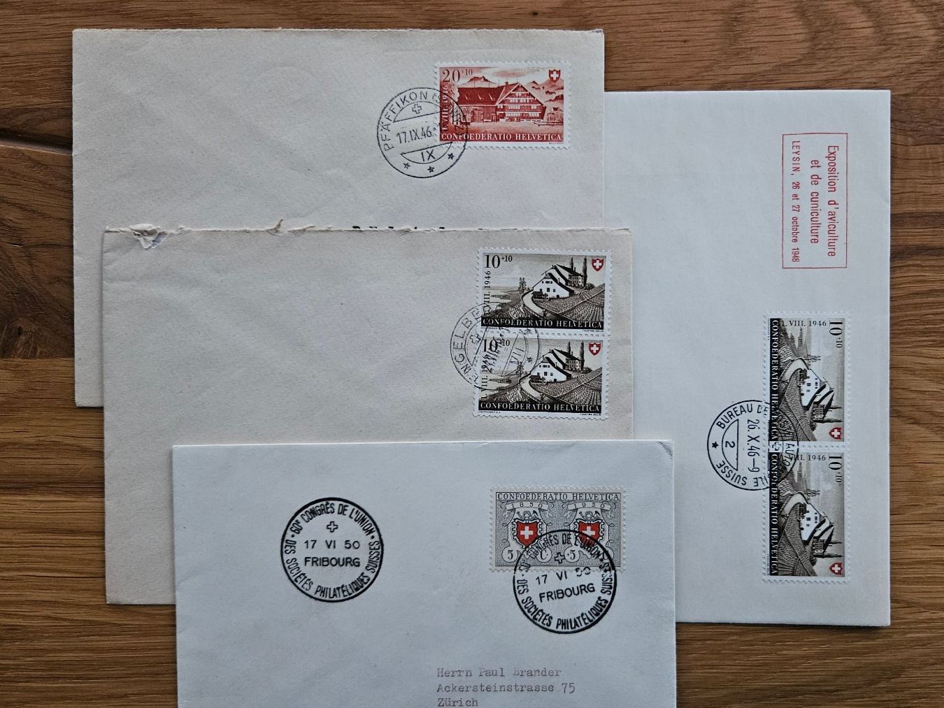 Tutti i francobolli: 4 schöne PP Briefe 1946-1950 ab 3.-- – Usato da Buttikon SZ venduto da Marcelr
