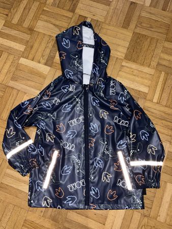 Regenjacke Kinder Dino dunkelblau mit Reflektoren Gr 98/104