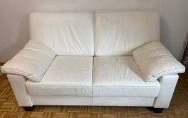 2er swisssofa Sofa Polstergruppe aus Leder, weiss, 150x80cm