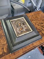 Ikone Maria mit Kind, Silberrahmen, antik, dezent verziert