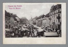 1908, LA CHAUX-DE-FONDS, MARCHÉ, RARE, JOLIE CARTE EN RELIEF