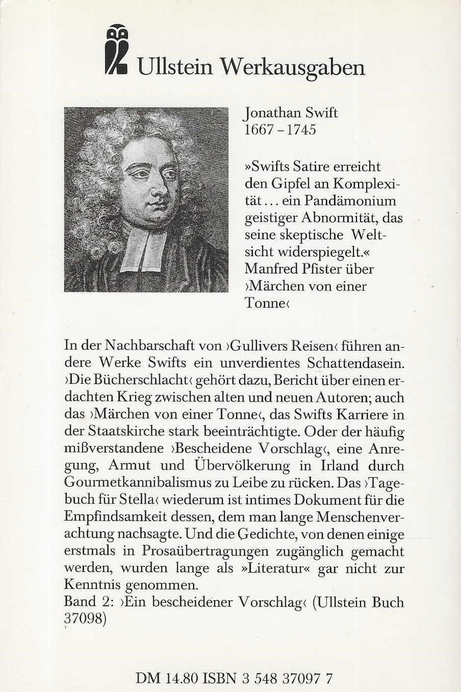 Bücher: Jonathan Swift Märchen von einer Tonne – Neu (gemäss Beschreibung) aus Flims - Dorf von Stagediver 1