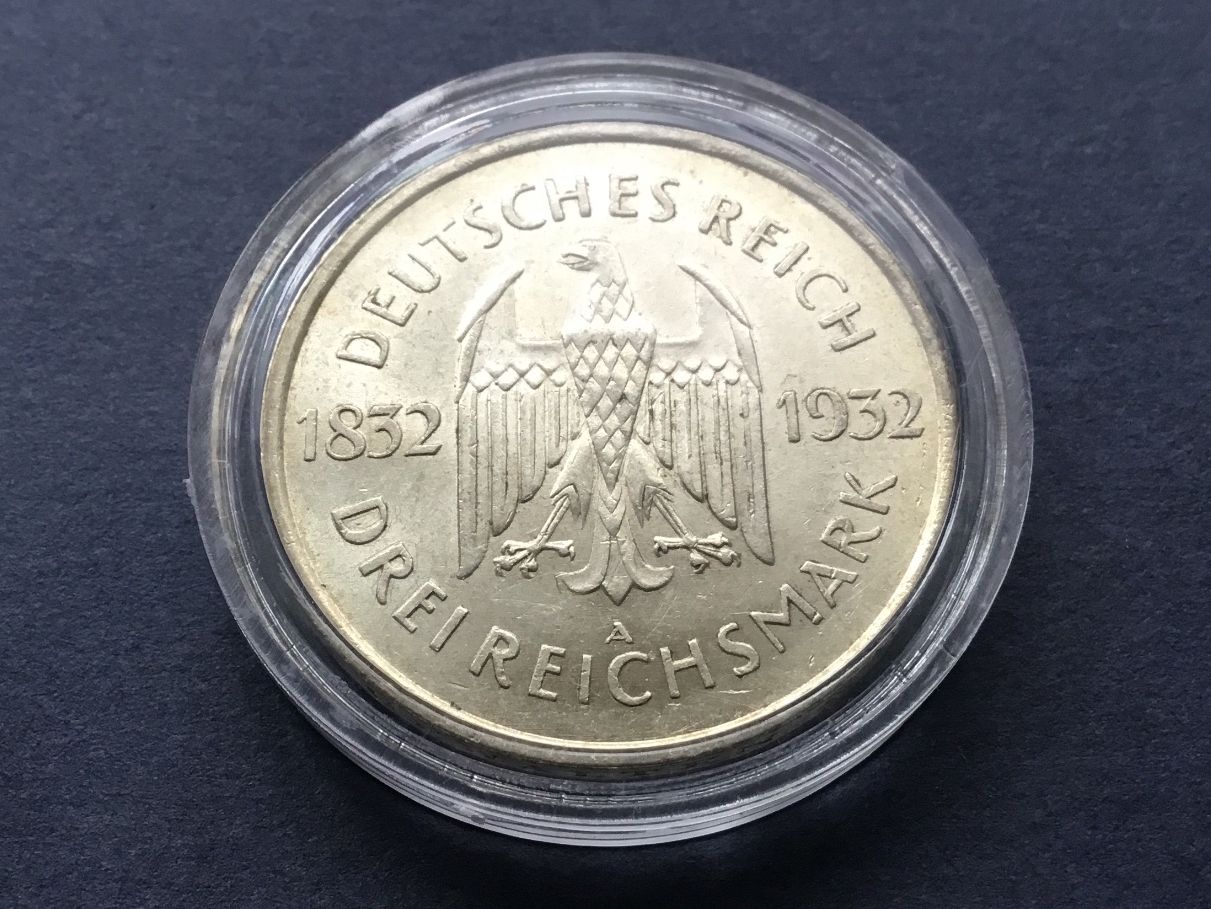 Tutti le monete: 3 Reichsmark GOETHE 1932 VZ + selten – Usato da St. Margrethen SG venduto da alfapeugeot10 3