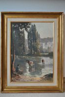 Ölgemälde "Kühe am Fluss", signiert Paul Roblin