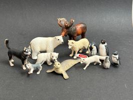 Schleich Polar Tiere Eisbär Wolf Elch Pinguin Polarfuchs