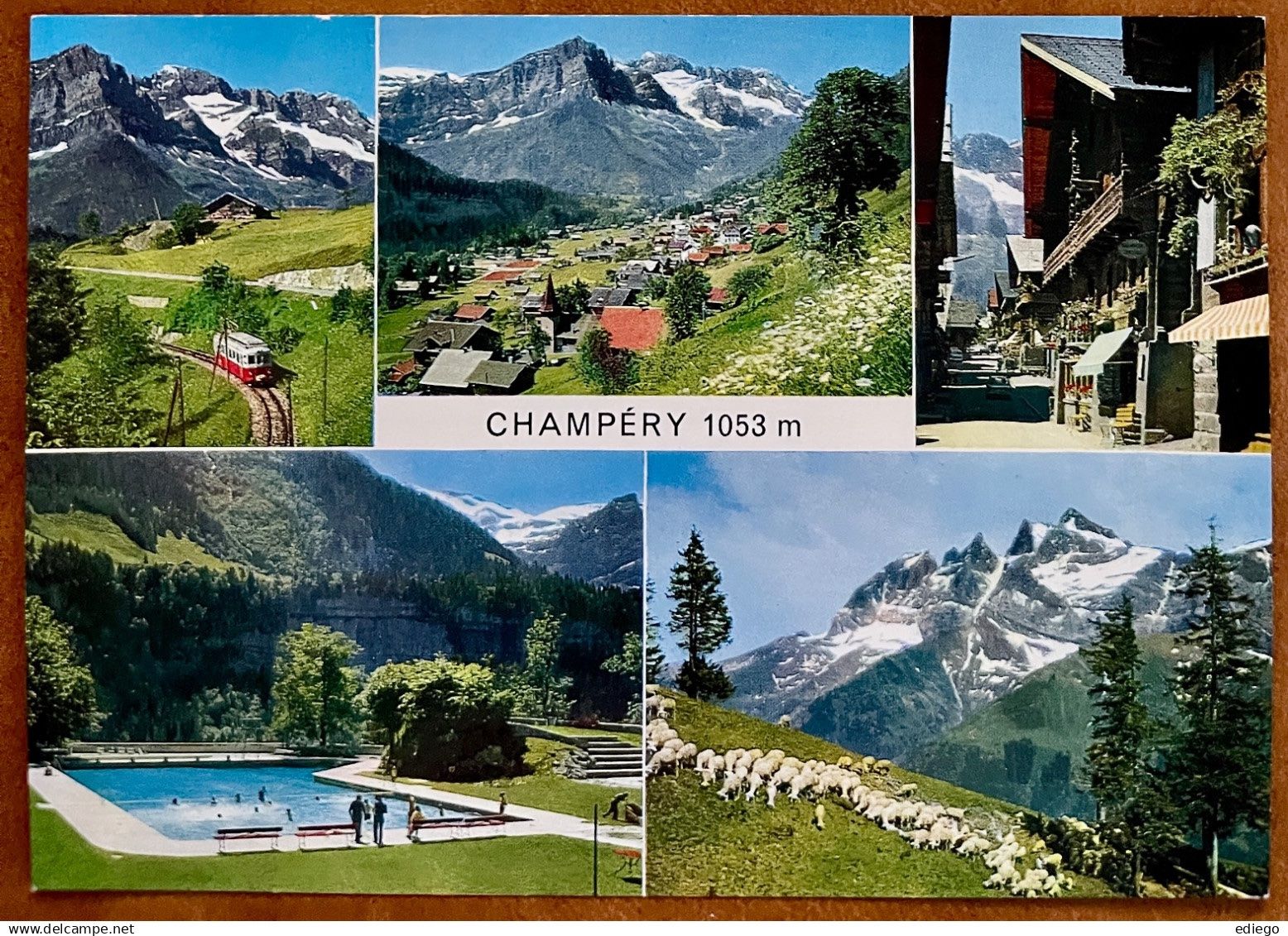 Cartoline postali: CHAMPERY - Le train, La piscine - Carte ancienne – Usato da Lutry venduto da Ediego