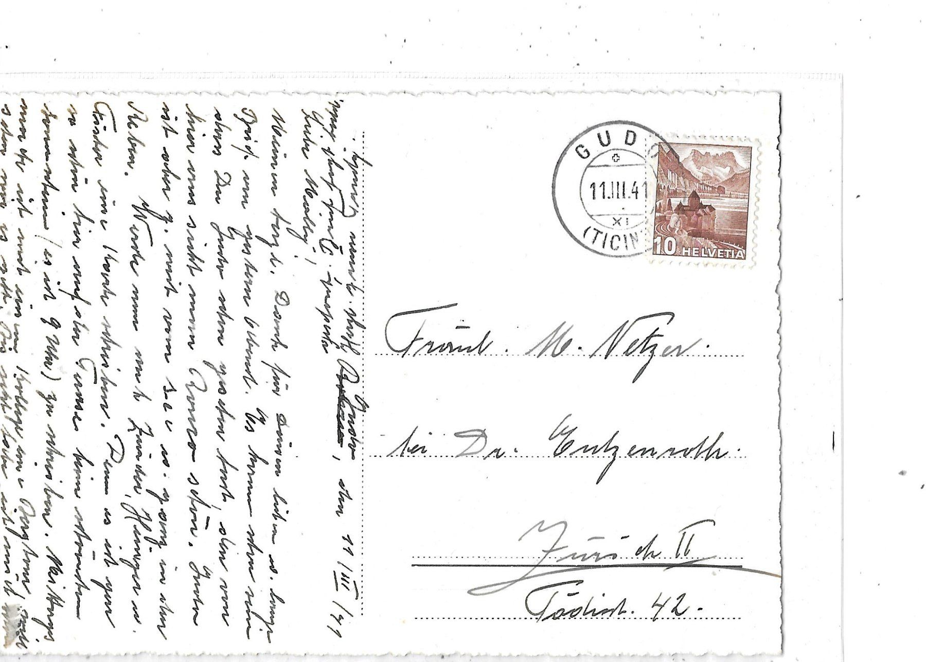 Cartoline postali: TI Gudo 1941 Pension Brack – Usato da Schocherswil venduto da Wilare 1