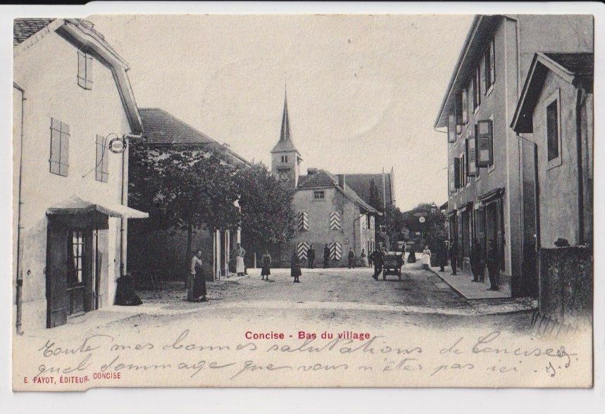 Cartoline postali: Concise – Bas du village, 1905 – Usato da Fribourg venduto da AK_Fribourg