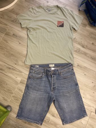 Jack&Jones Sommer Set, T-Shirt & stretch Jeans Shorts, Gr. M
