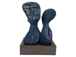 Abstrakte Skulptur Doppelstatue, blau, Metall