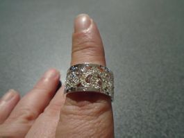 Ring Size 8, silberfarbig, breit, Herzen