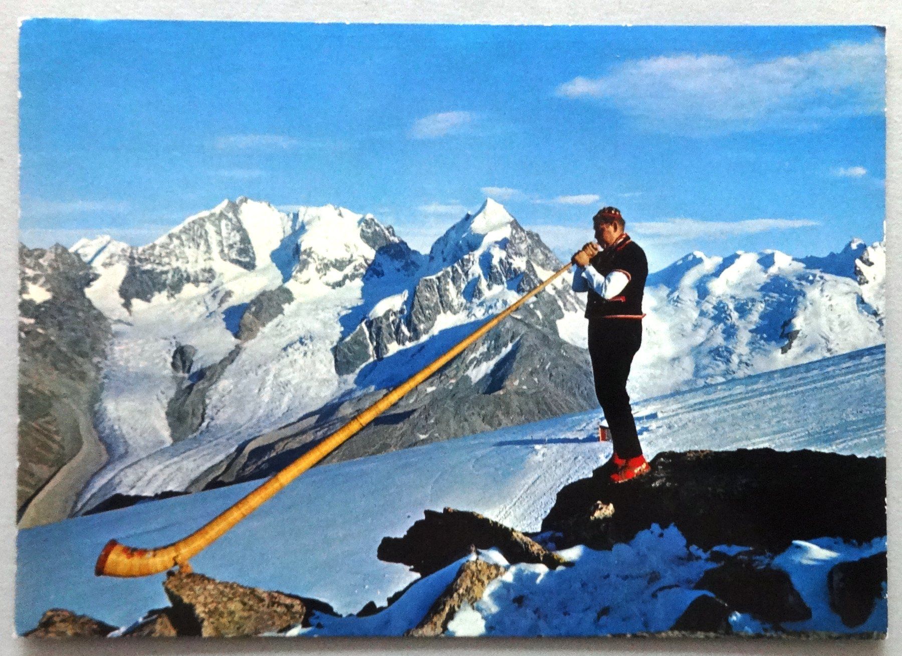 Ansichtskarten: Restaurant Corvatsch, Bergstation, Alphornbläser – Gebraucht aus Fétigny von Billy2miny