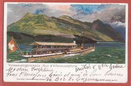 Vierwaldstättersee-Dampfschiff vor Rigi Steinmann-Litho 1903