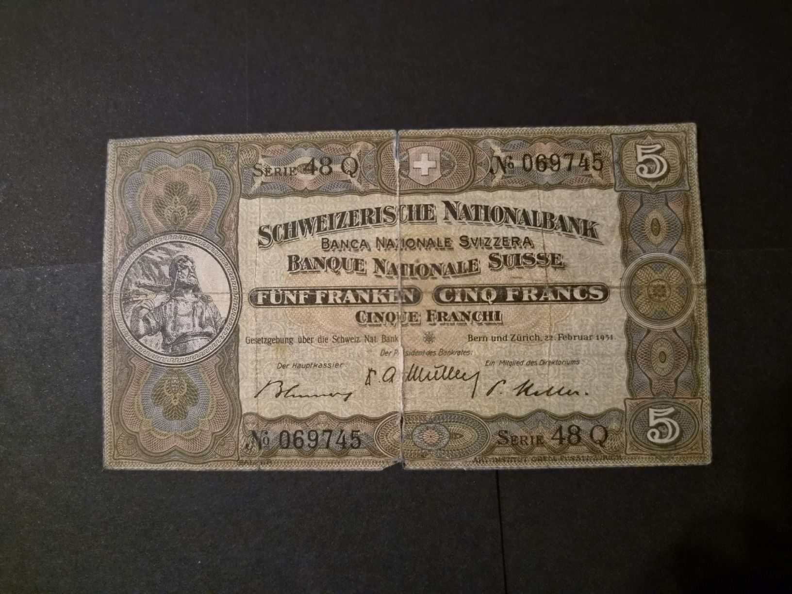Banconote: Suisse 1951 5 francs P11 – Difettoso da Versoix venduto da rucio