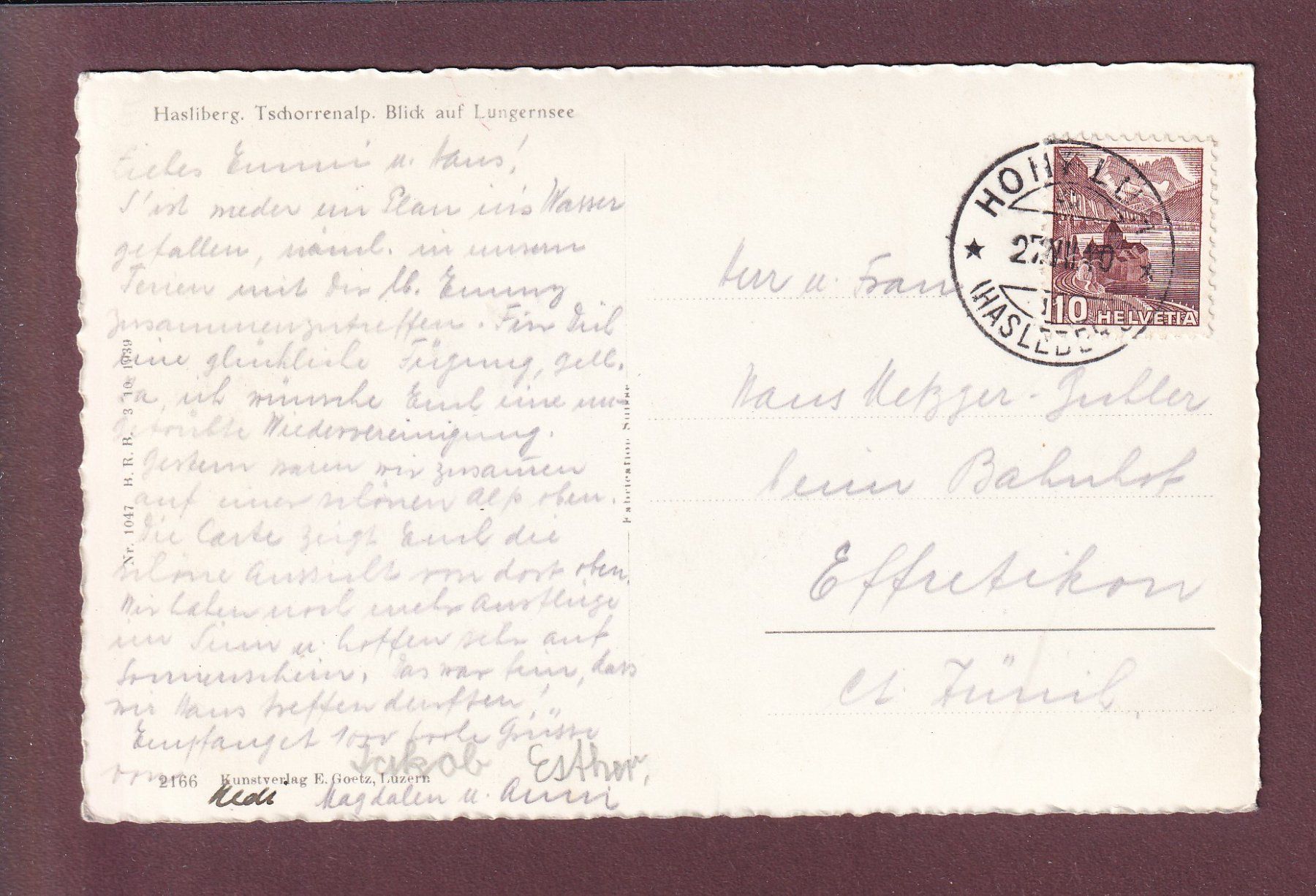 Cartoline postali: HASLIBERG - Tschorrenalp - 1940 – Usato da Pully venduto da nicecards 1