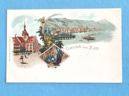 Gruss aus Zug - Dampschiff - Zugersee - Litho