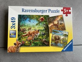 Ravensburger Puzzle 3x49 Teile, Tiere, Top Zustand!